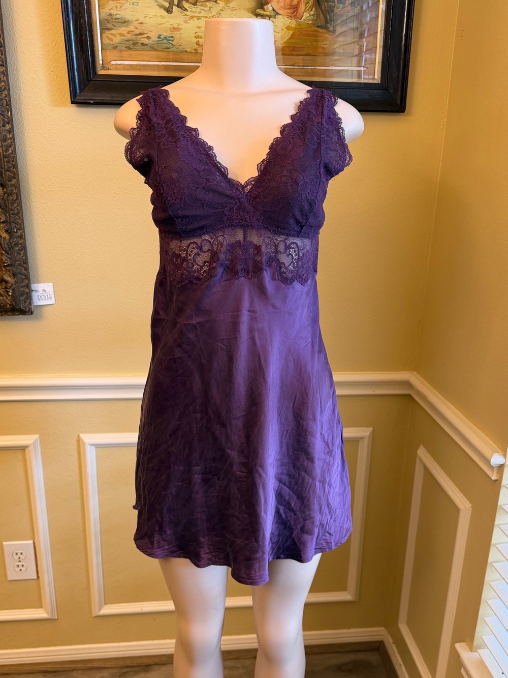 Women's Purple Lace Trim Slip Nightdress